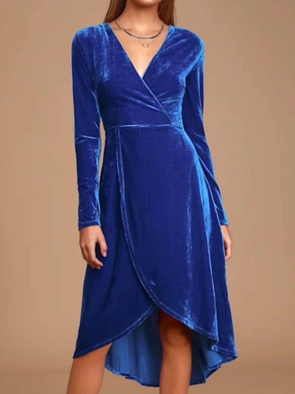 NWT Lulus Silver Screen Cobalt Blue Velvet Long Sleeve Midi Wrap Dress Size S